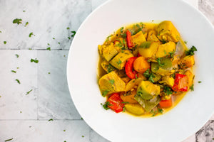 Artichoke & Saffron Tofu with Roasted Veggies