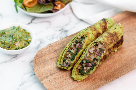 Brown Rice Sweet Potato Spinach Wrap with Coriander Dip