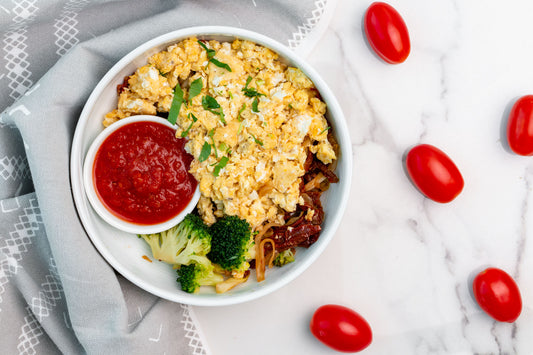 Scrambled Tofu Cheese with Tomato Sauce