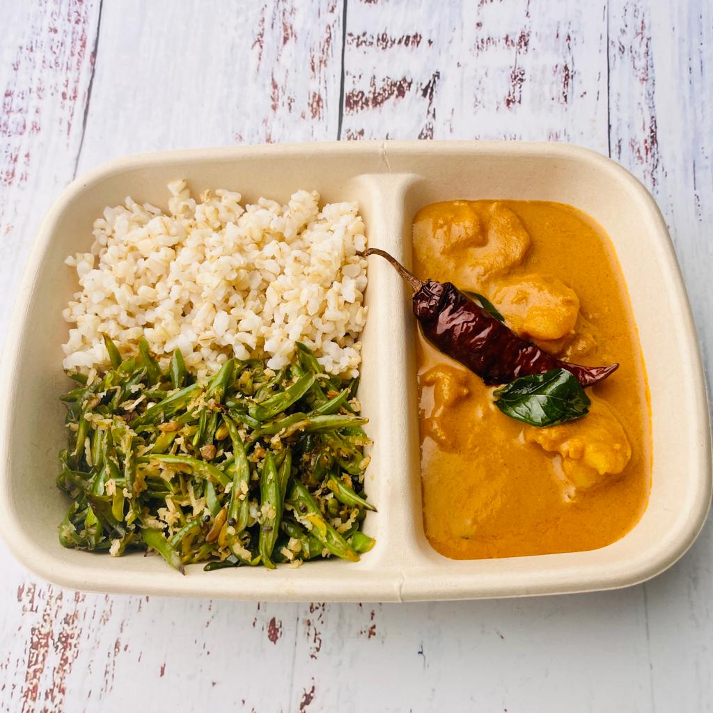 Basmati Rice, Goan Prawn Curry with Coconut Green Beans